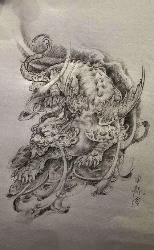 貔貅素描设计稿——由龙作品