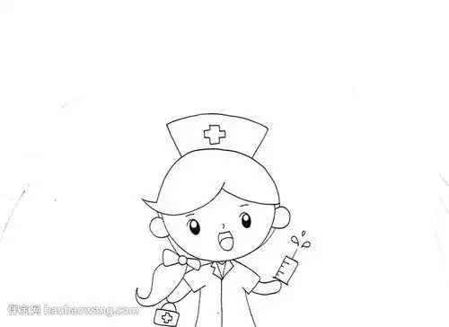 1首先在手抄报的底部画上一位护士戴着护士帽手里拿着针管注意画