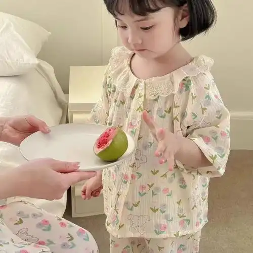 女童睡衣超萌可爱夏季薄款儿童家居服套装女孩空调小清新宝宝套装