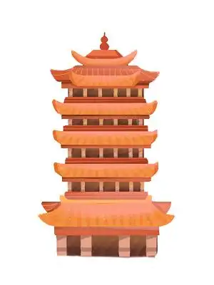 彩色国潮中国风湖北武汉黄鹤楼建筑元素png元素