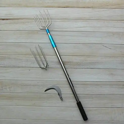 伸缩杆加厚大号七齿不锈钢杆倒刺伸缩抄网竿灯笼叉捞鱼网兜捕鱼工具