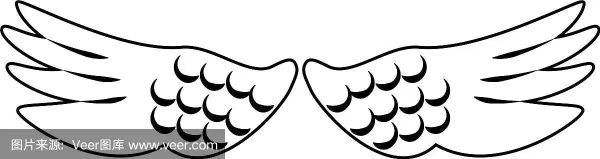 鸟的翅膀孤立的卡通符号黑色和