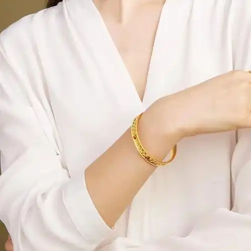 老庙黄金手镯古法金足金鸿运升升凤羽珐琅开口镯#老庙给您带来好运气