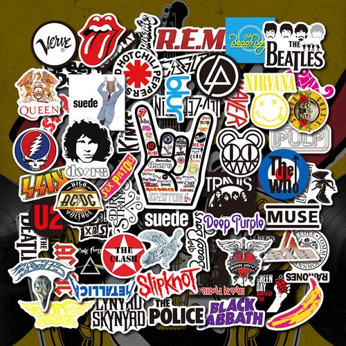 欢笛(huandi)吉他琴头贴纸45张欧美摇滚乐队吉他贴纸美式街头涂鸦嘻哈