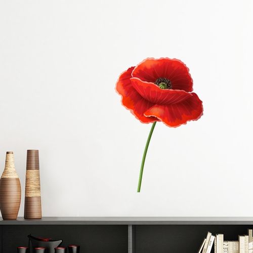 艺术画虞美人简约红花背景图装饰墙贴壁纸房间贴花