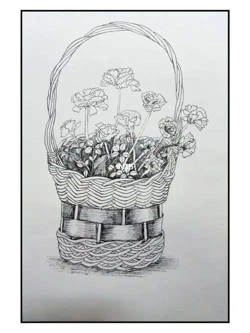 线描花篮