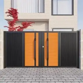 锌合金庭院门别墅大门铁艺木纹乡村小院花园门自建房户外单双开门