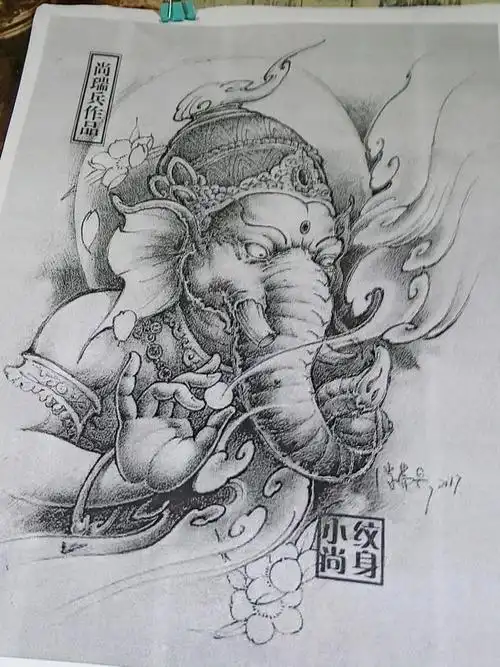 象神_纹身图案手稿图片_a盖世不英雄98的纹身作品集