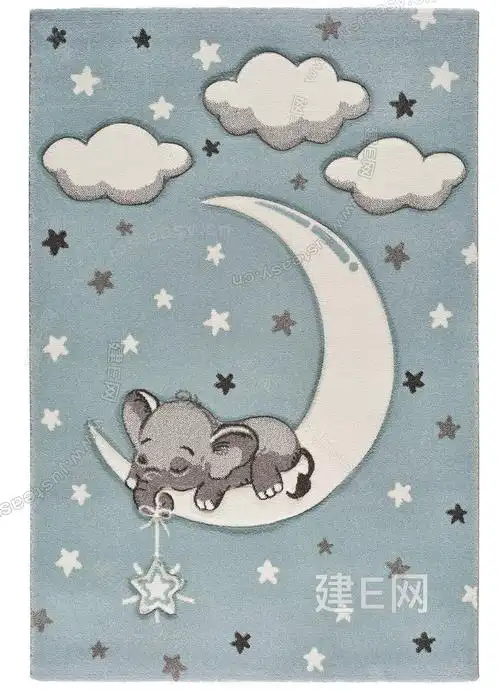 蓝色卡通儿童地毯大象月亮3d贴图_蓝色卡通儿童地毯大象月亮3d贴图