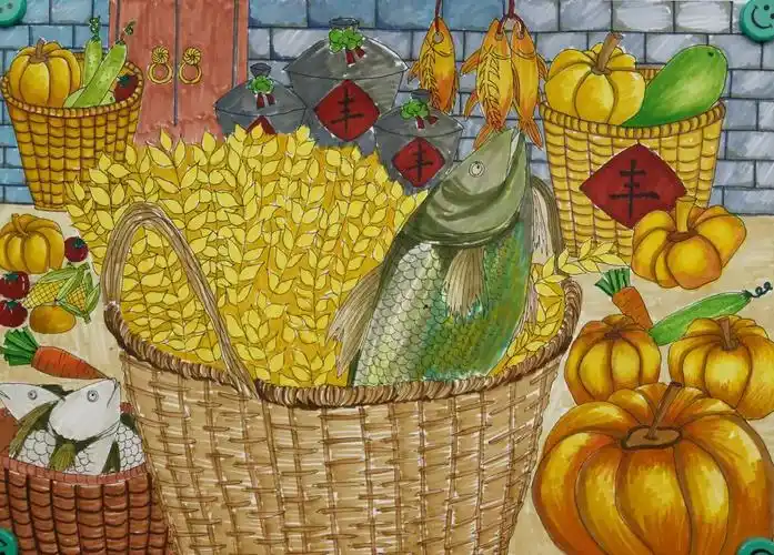 秋天丰收主题儿童画作品 丰收佳节