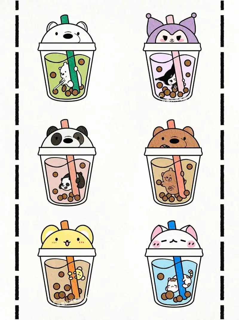 萌萌的三只熊系列奶茶|夏日饮品可爱简笔画 夏天靠奶茶续命 . 奶茶里