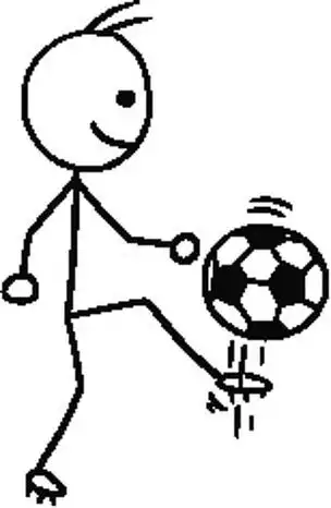 卡通矢量火柴人足球运动员踢球,射门或传球