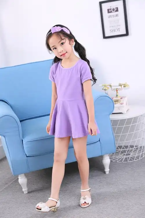 suntek女童夏装纯色新款连衣裙韩版中小儿童洋气短袖露背公主沙滩裙子