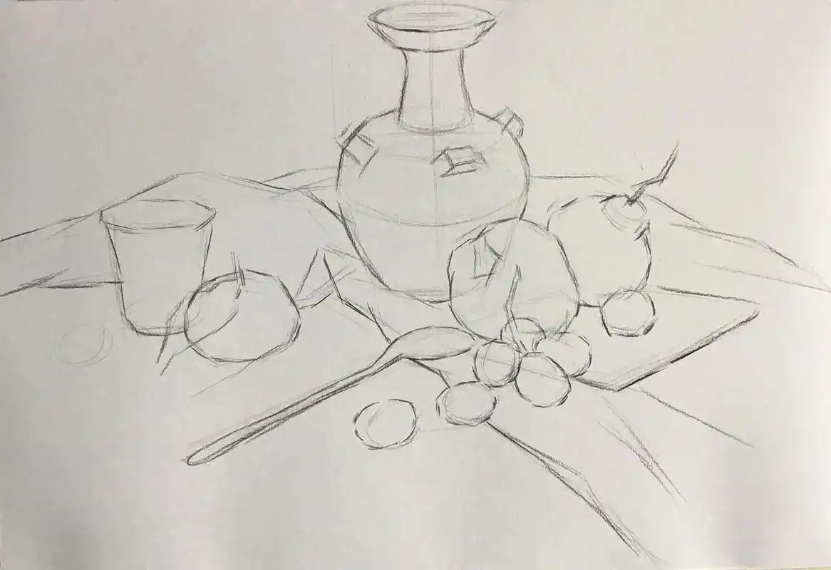 来一组素描静物步骤图