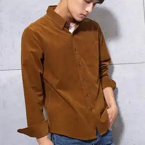 深棕色衬衫长袖韩版男