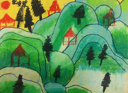 青绿山水这幅作品全都是用油画棒完成的哦,有没有国画的意境呀