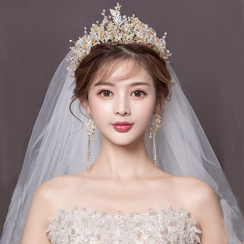 皇冠头饰新娘2022新款森系超仙结婚仙美王冠凤冠大气头纱婚纱秀禾