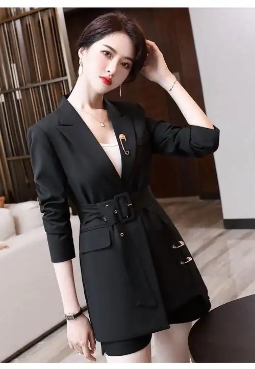 职业西服套装女中长款外套上衣职场气质正装工作服现货(配腰带) - 17