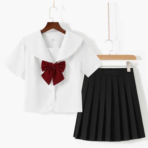 水手学院裙子短裙百褶裙学生衬衫基础夏季女装学生校服