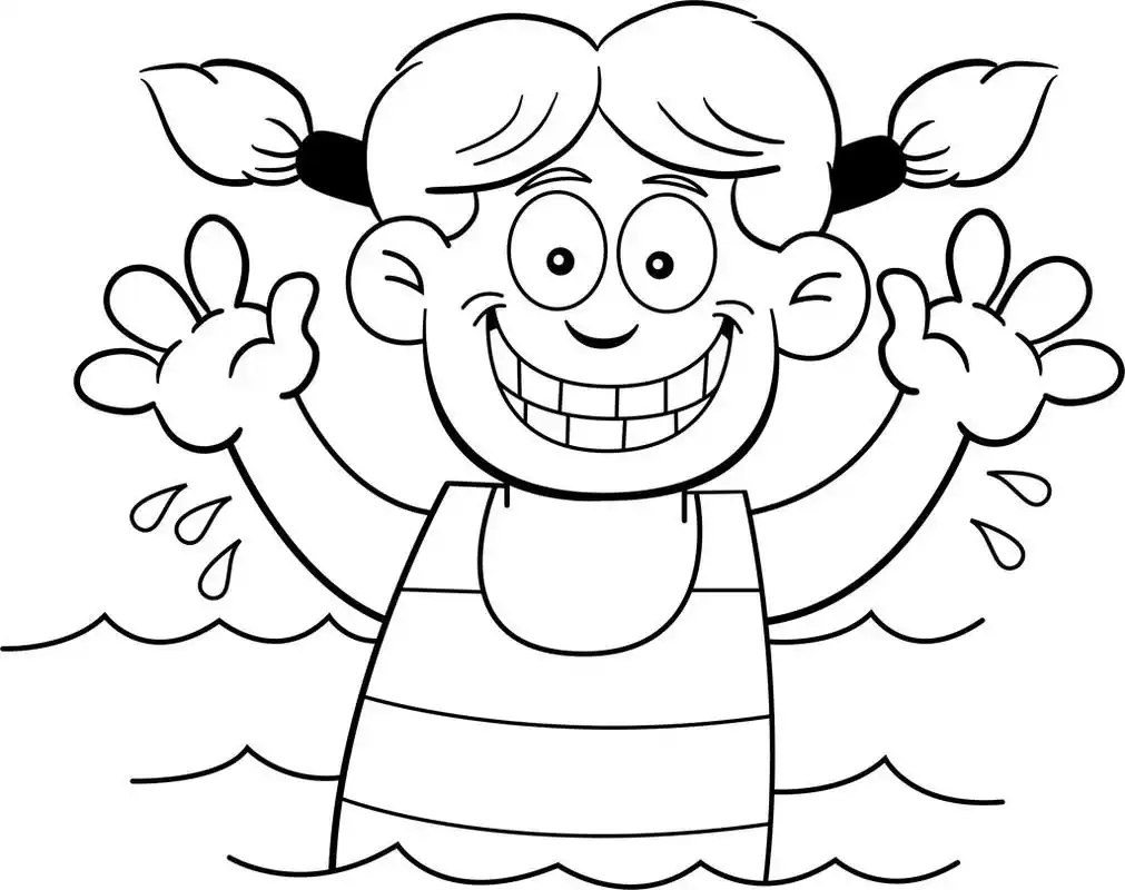 卡通游泳的女孩,Ασπρμαυρη εικονογρφηση εν