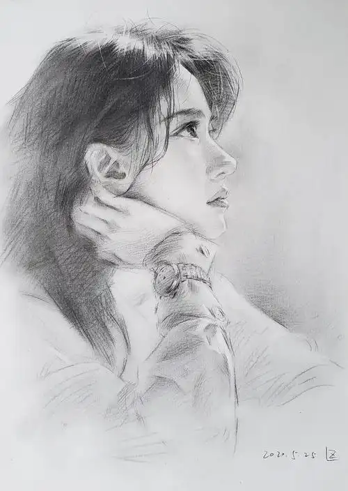 女子全侧肖像素描