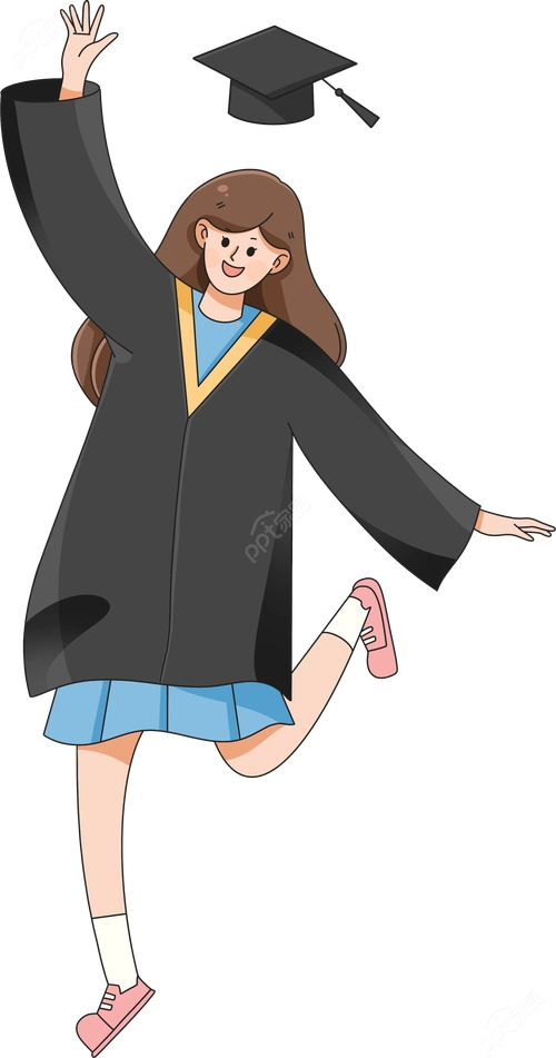 插画卡通穿学士服开心大跳的女孩免扣素材