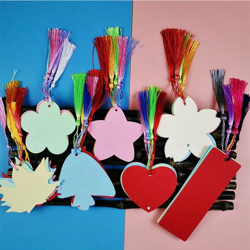 卡通可爱彩色空白小卡片硬纸小学生diy书签自制亲手做手写带流苏