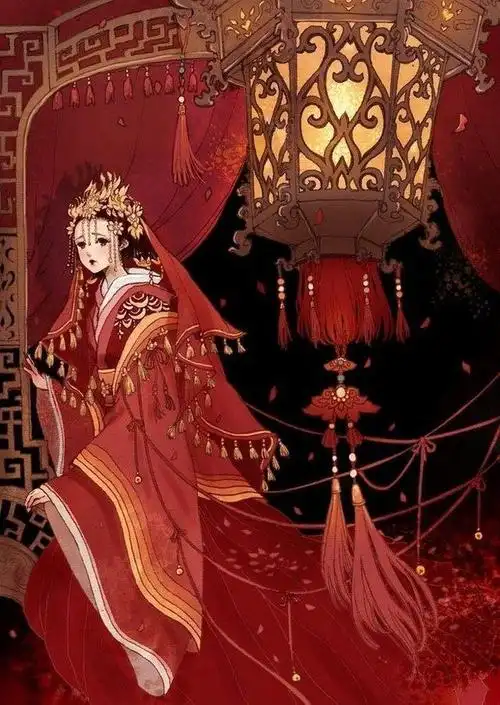 嫁衣如火,朱唇似血.最美不过出嫁时(古风动漫凤冠霞帔女孩)