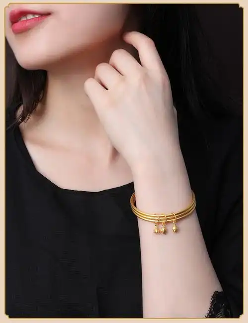 玺阅珠宝 两世欢手镯女叠戴足金999传承镯古法手镯三生三世黄金手镯女