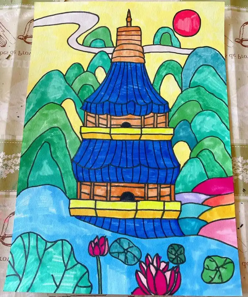 儿童简笔画《塔》 #儿童画分享 #一起学画画 #创意美术 # - 抖音