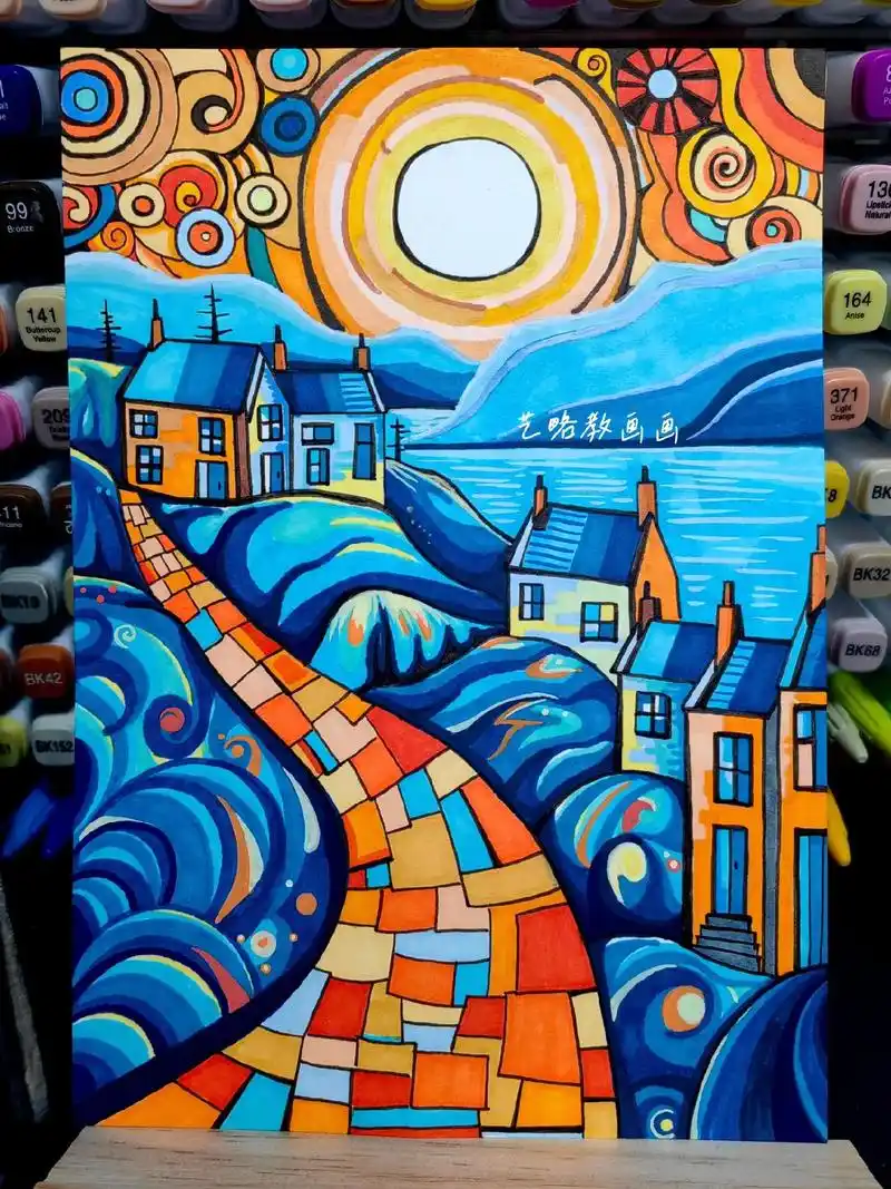 马克笔 #一起学画画 #每日一画 画了好久小的 画个大的放 - 抖音