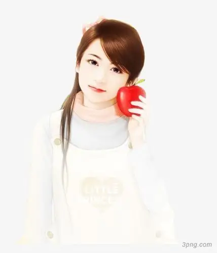 手拿苹果的美女png素材透明免抠图片-动植人物