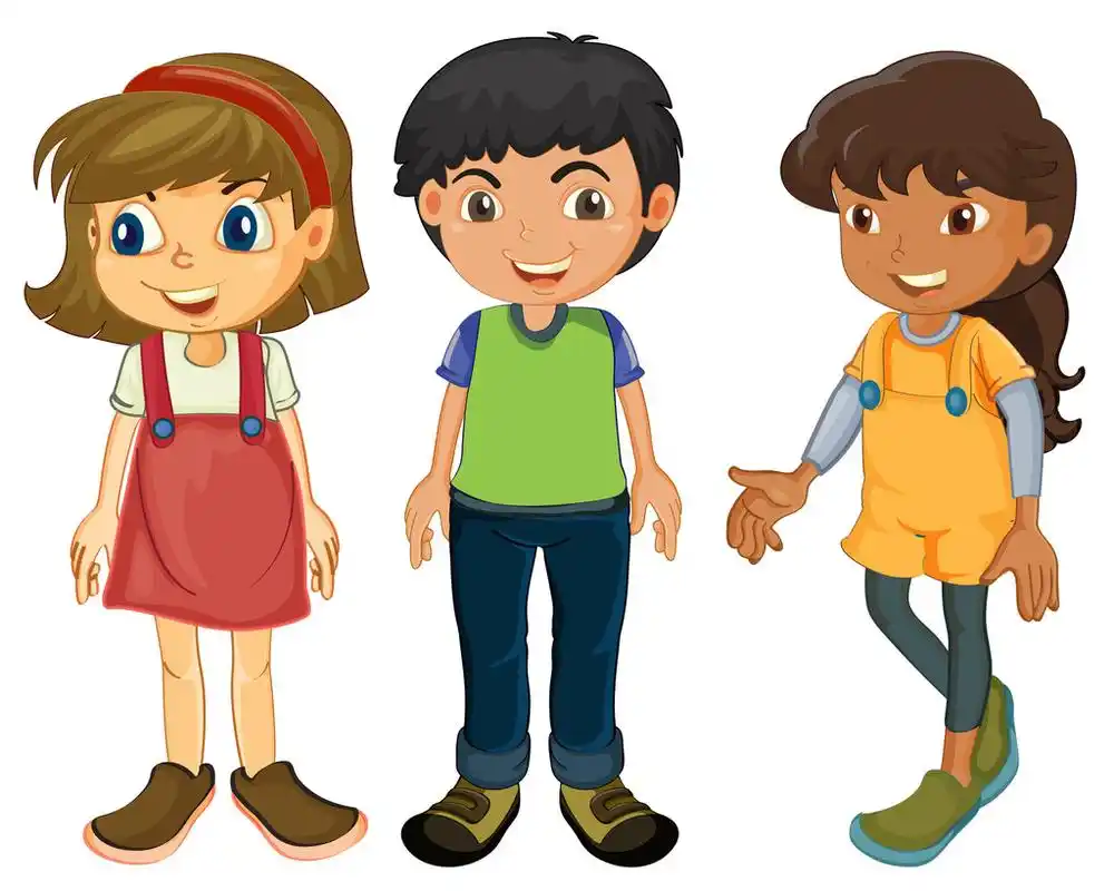 三个孩子,在白色背景上的三个孩子的插图