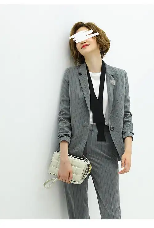 cocobella复古中性风短款西装女秋冬亮丝条纹通勤西服ct1208 西装ct