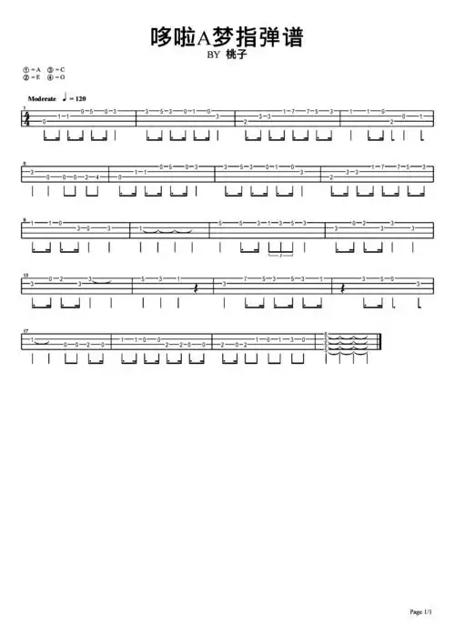 哆啦a梦机器猫尤克里里ukulele指弹谱