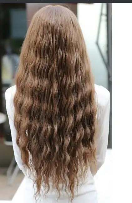 超美包邮假发女长发玉米烫长卷发型女齐刘海中长直长卷蓬松圆脸型