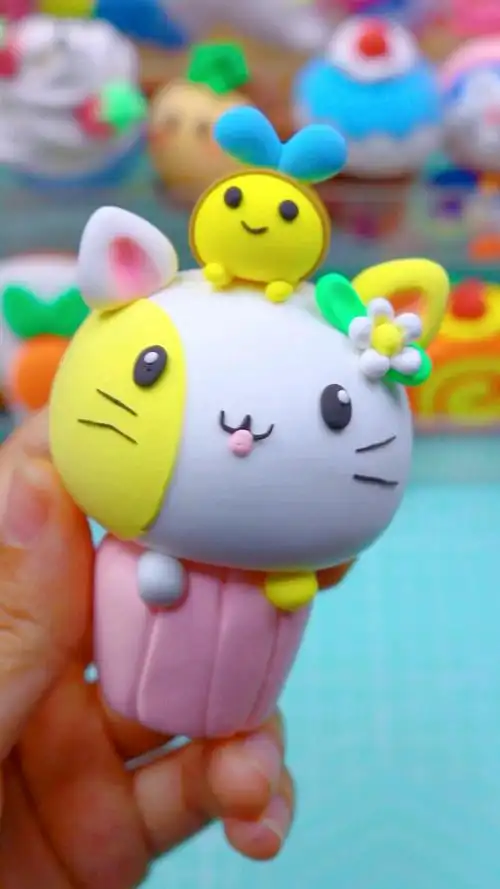 超轻粘土#又萌又甜的小猫纸杯蛋糕-度小视