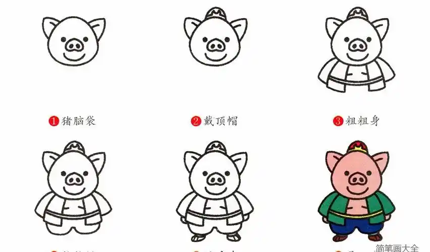 猪八戒简笔画画法