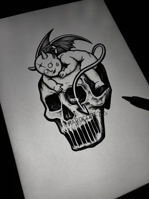 暗黑纹身手稿恶魔骷髅