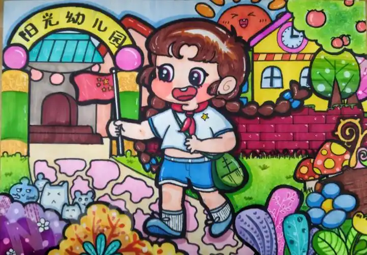 上学滴小朋友/学校儿童画#儿童画  #可爱卡通人物