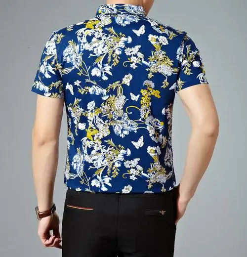 男士短袖衬衫薄款2016夏碎花衬衣休闲潮男装青年花衬衫一件.