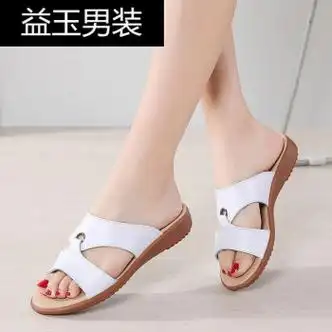 珂纷中年妇女拖鞋女外穿夏天凉拖女夏新款百搭平底一字时尚舒适白色35