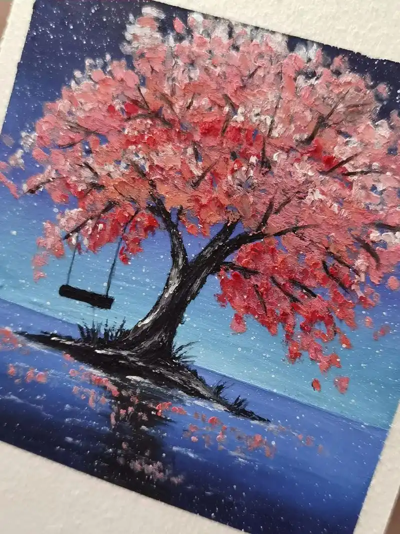 樱花树下的约定@丙烯画教程 #油画棒 #让喜欢的事成为生活  - 抖音