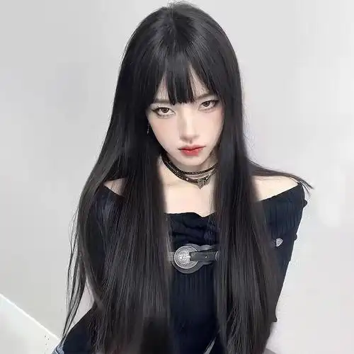 森川假发女长发黑色甜美jk富江cos日常漫画刘海黑长直齐刘海全头