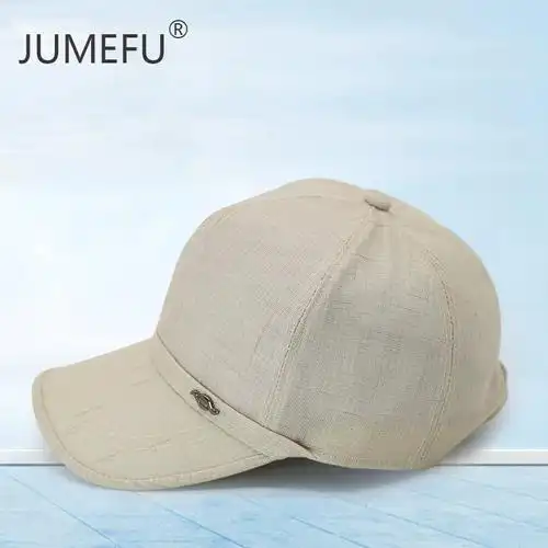 新款夏季遮阳帽子男士亚麻棒球帽中老年人防晒鸭舌帽夏凉帽旅游帽