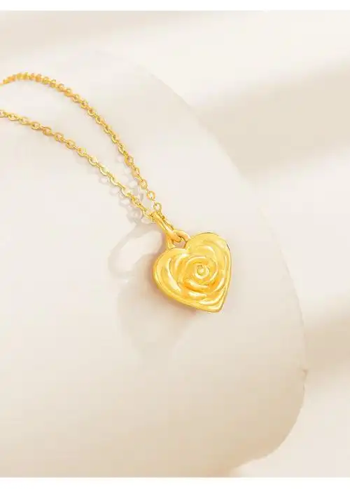 爱的约定黄金项链女999足金爱心玫瑰吊坠锁骨链颈链时尚首饰结婚周岁