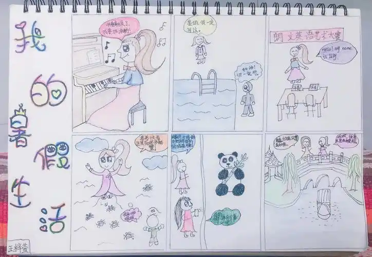 愉快的暑假生活即将结束,我将我的暑假生活画成一幅六格漫画.