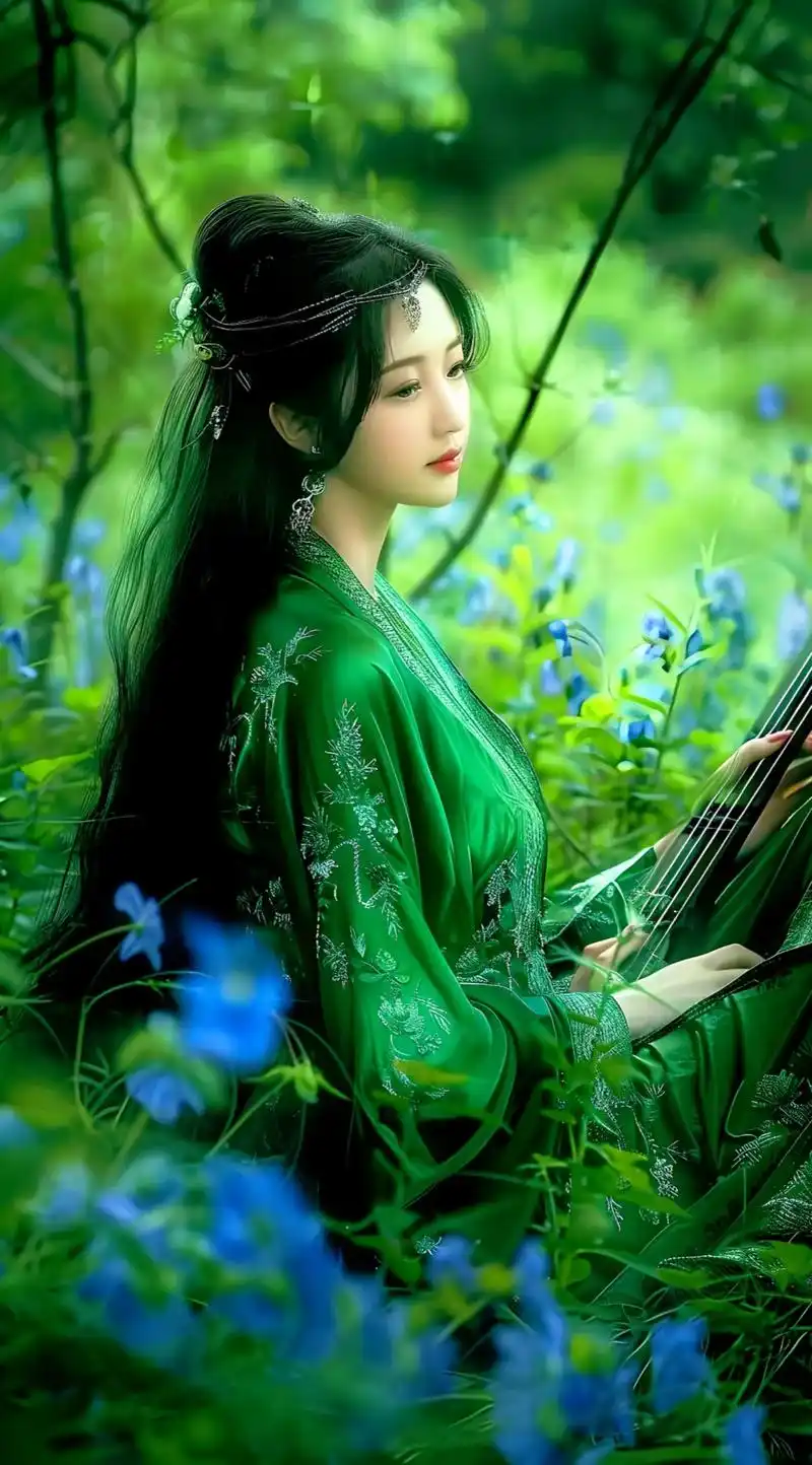 绿色古风,初夏那最美的一道风景线!绿影摇曳汉服飘,古风雅韵 - 抖音