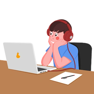 学生在家上网课原创手绘卡通线上网课教育男孩用电脑学习线上网课教育