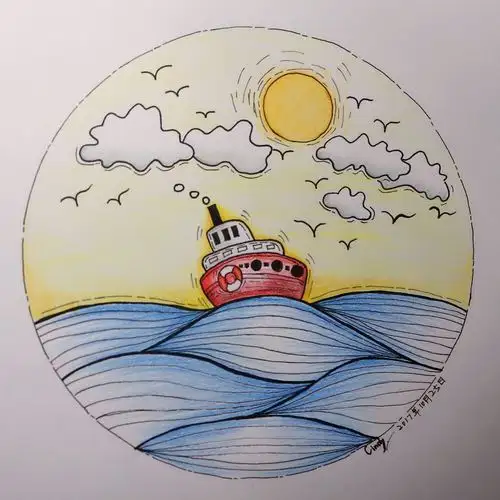 第八幅手绘海上日出适合零基础的轻手绘详细分解